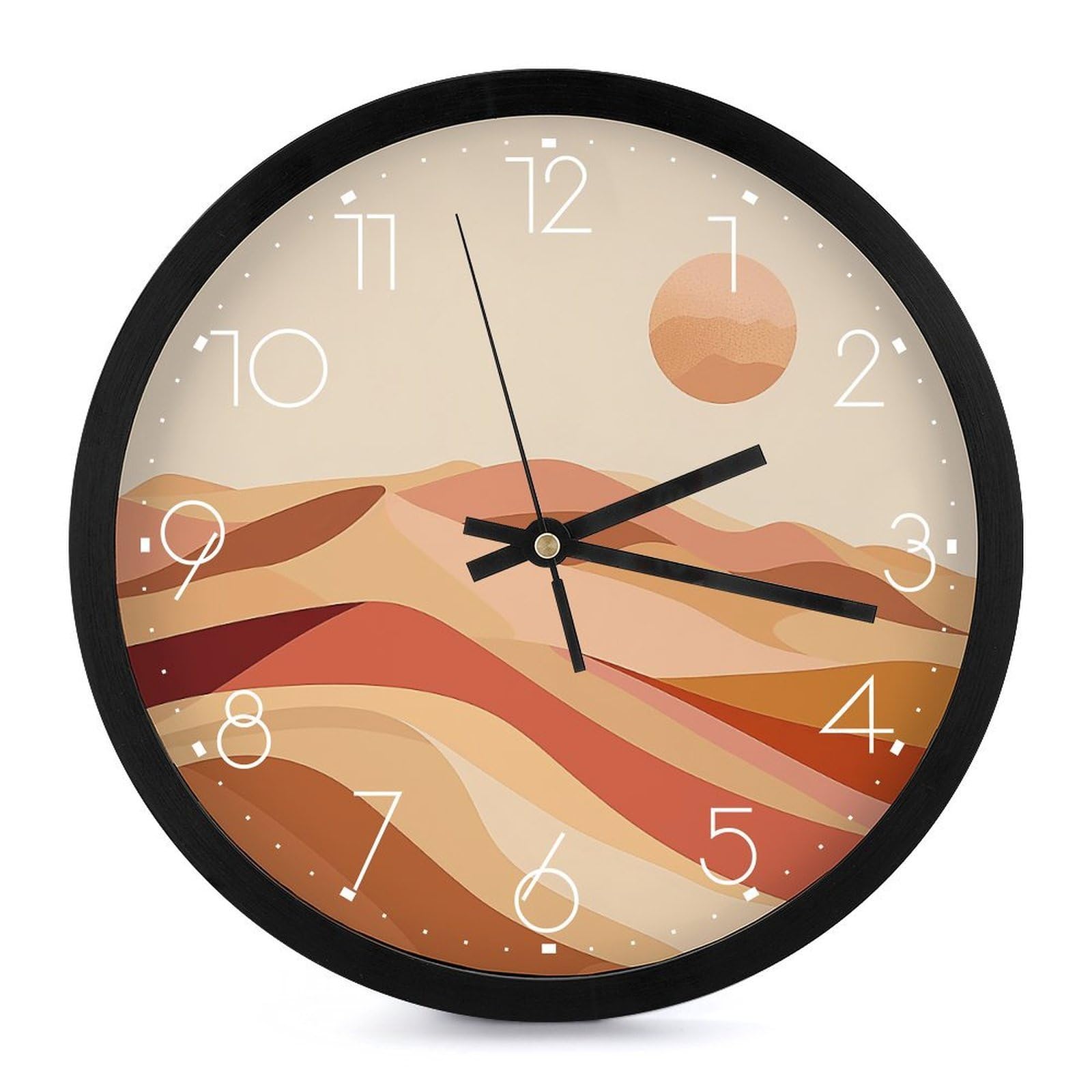 Horloge murale numérique de 25,4 cm ronde à piles beige et orange