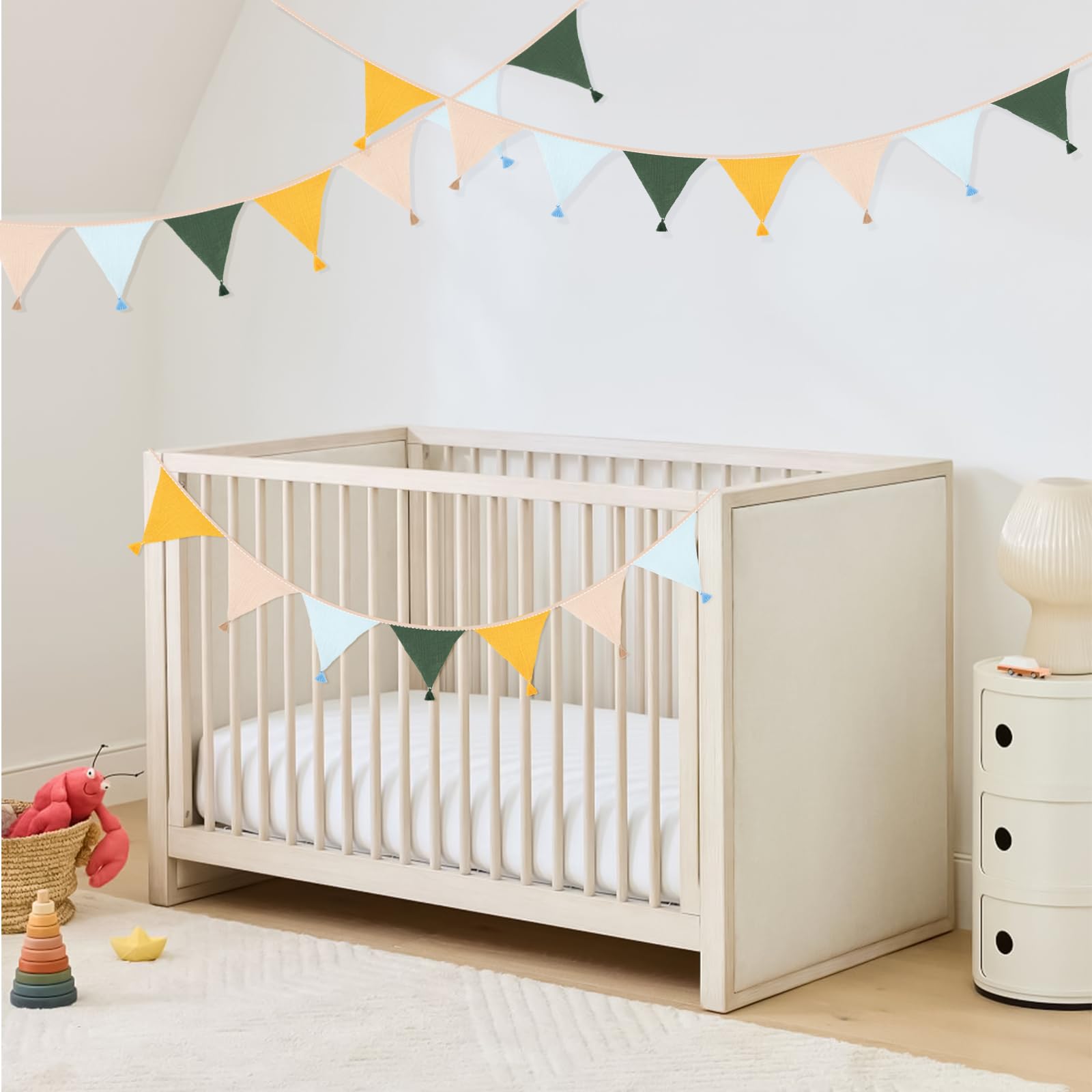 G2PLUS Fabric Bunting Banner with Tassel, 12PCS Double Sided Cotton Bunitng, 2.8m Fabric Triangle Garland - Image 4