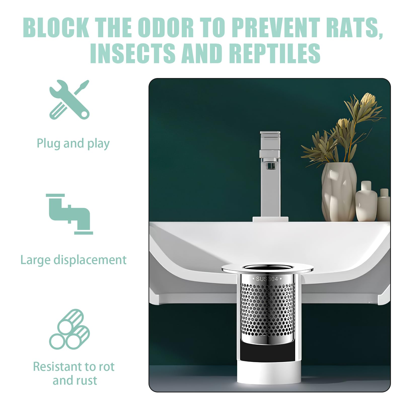 2 Filtri Scarico In Acciaio Inox - Per Lavandini Bagno E Cucina, Antiotruzione E Antinsetti - Foto 7