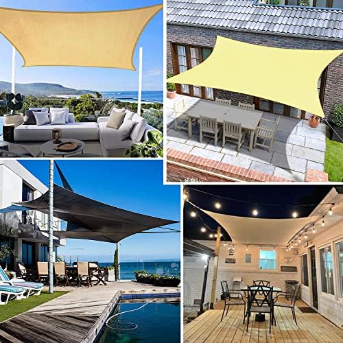 Sun Shade Sail Rectangle 95% UV Block Waterproof Patio Sun Sail Oxford Cloth Cover Canopy Sail Shades for Outdoor Patio, Lawn, Garden, Outdoor, Backyard -with Mounting Accessories (Khaki,4x5m(13.1x16.4ft)) - 3