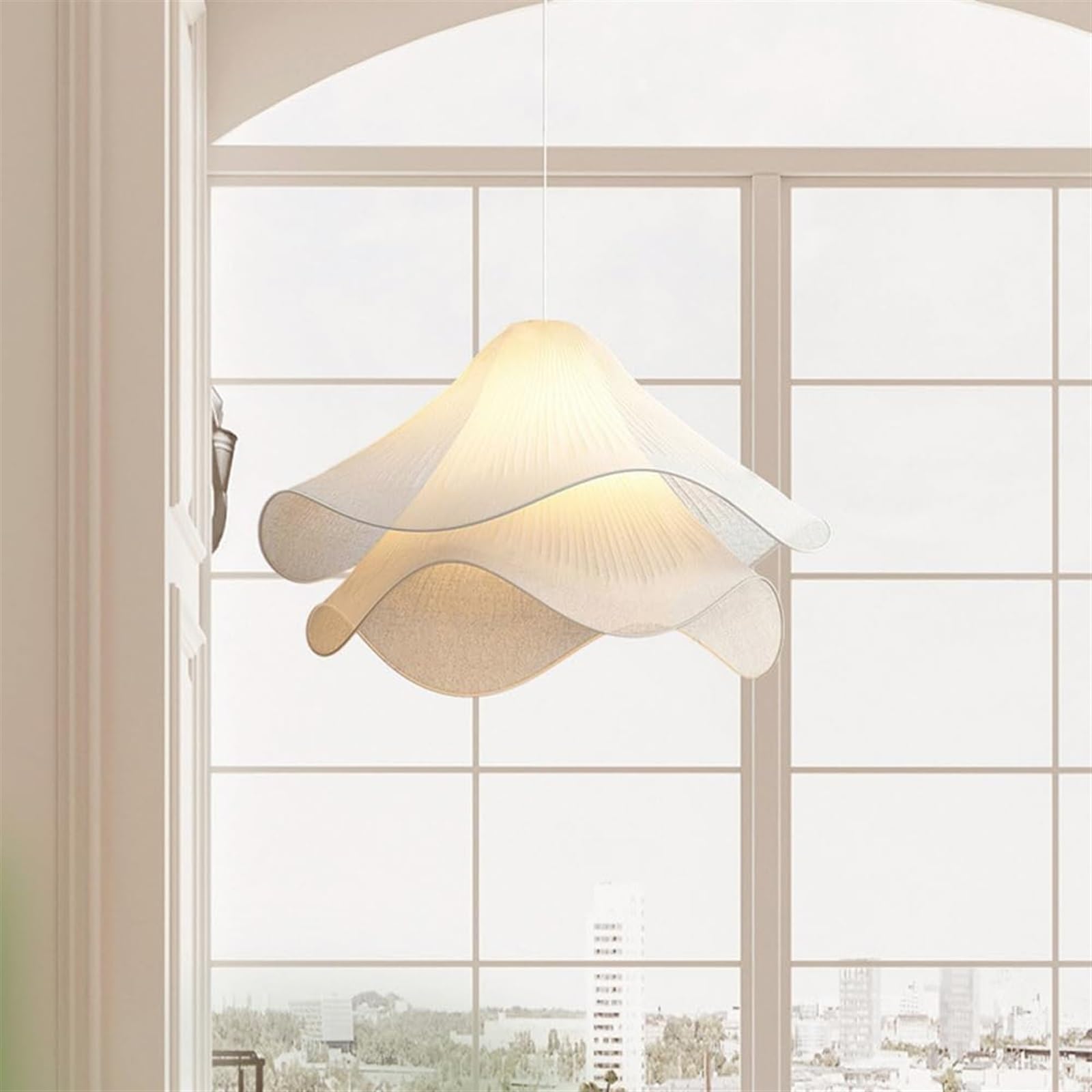 Nowoczesna lampa wisząca LED w stylu wiejskim, kremowa tkanina płatkowa, ciepła i romantyczna, do wnętrz, salonu, jadalni, sypialni, kuchni, restauracji i