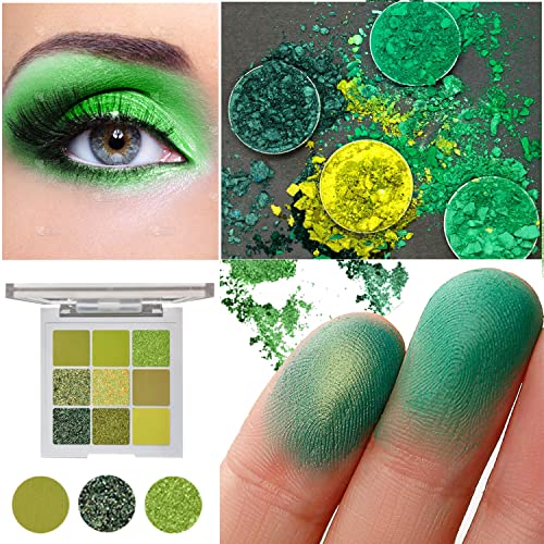 Green Eyeshadow Palette,9 Colors Matte Shimmer Eye Shadow High Pigmented Professional Glitter Eye Makeup Palette,Waterproof Long Lasting Powder Colorful Profusion Makeup Palette With 2 Eyeshadow Brushes( Green) #TOP6