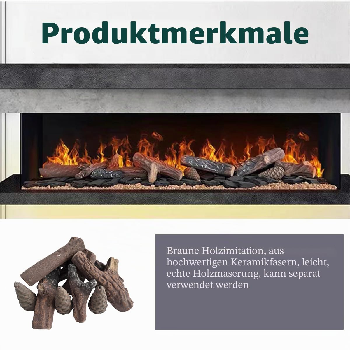 Kamin-Gasscheite, 10 Stück, dekoratives Keramik-Holzscheit-Set für Innen- und Außenbereich, Gaseinsätze, belüftet, elektrisch, Ethanol, Gel-Kamine