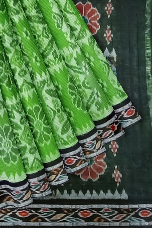 Image of Ikat Women's Cotton Saree, Handmade Pure Cotton Khandua Saree, Ikkat Orissa Traditional Handloom Saree without Blouse