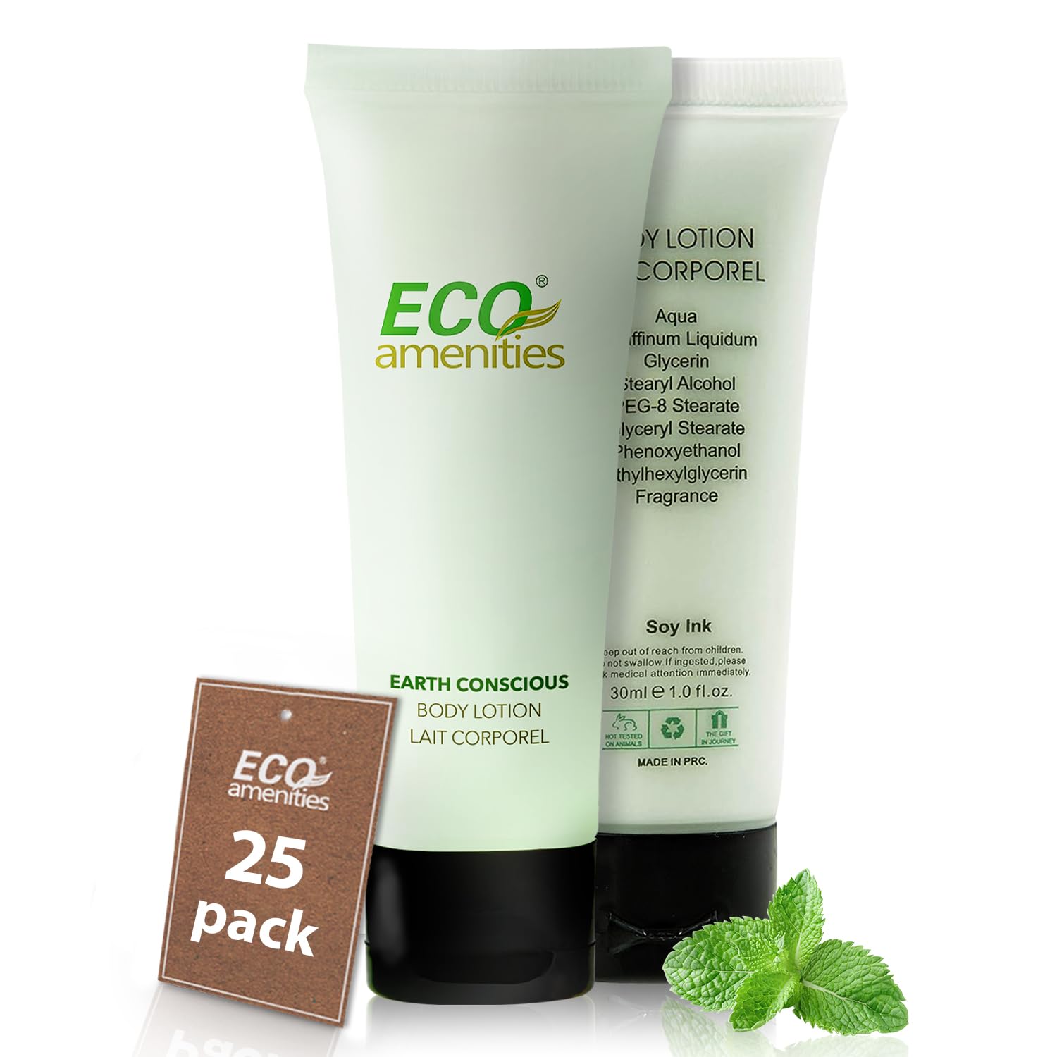 ECO amenitiesTravel Bulk Size Lotion, 200 Pack, 1 oz (30ml) Mini AirBnb Hotel Shampoo Supplies for Guests, Green Tea Scent with Flip Cap in Reusable Tubes