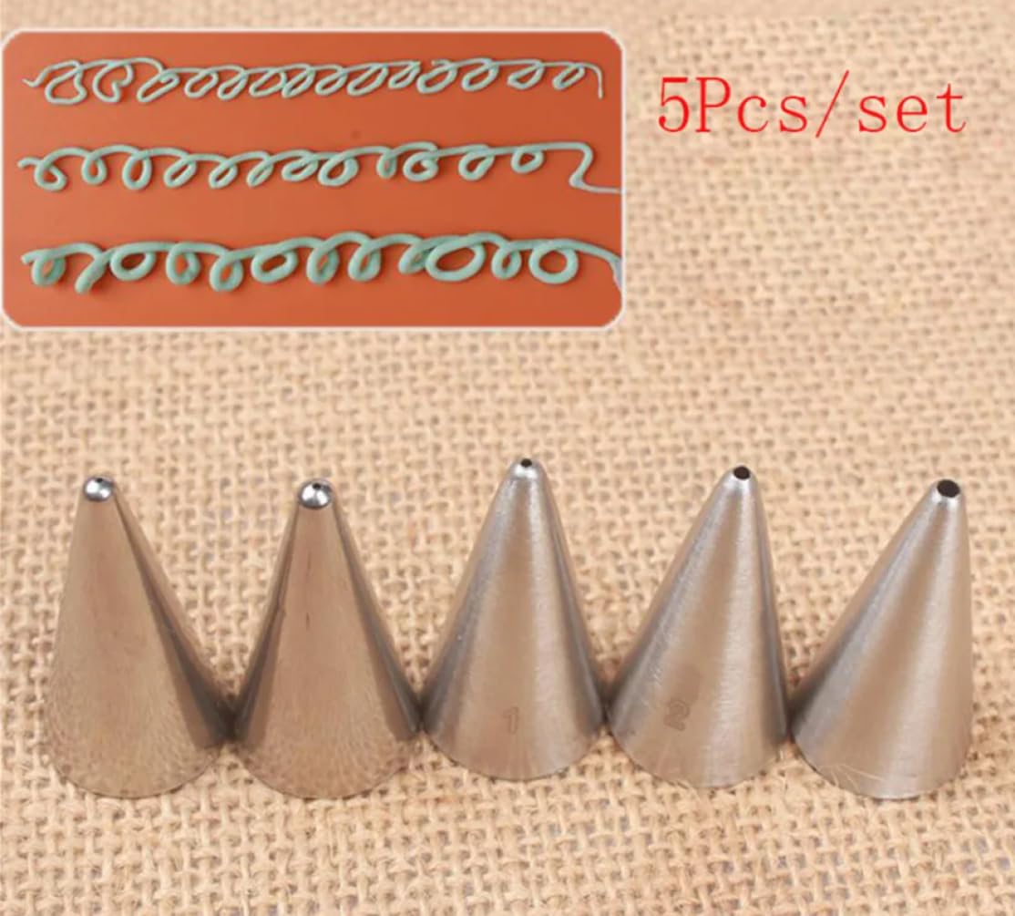 BKEKM Ugelli per Pasticceria 5 Pezzi ugelli Rotondi per glassa in Acciaio Inossidabile Set di Punte per tubazioni per Decorazioni per Torte alla Crema per dolciumi in Acciaio Inossidabile