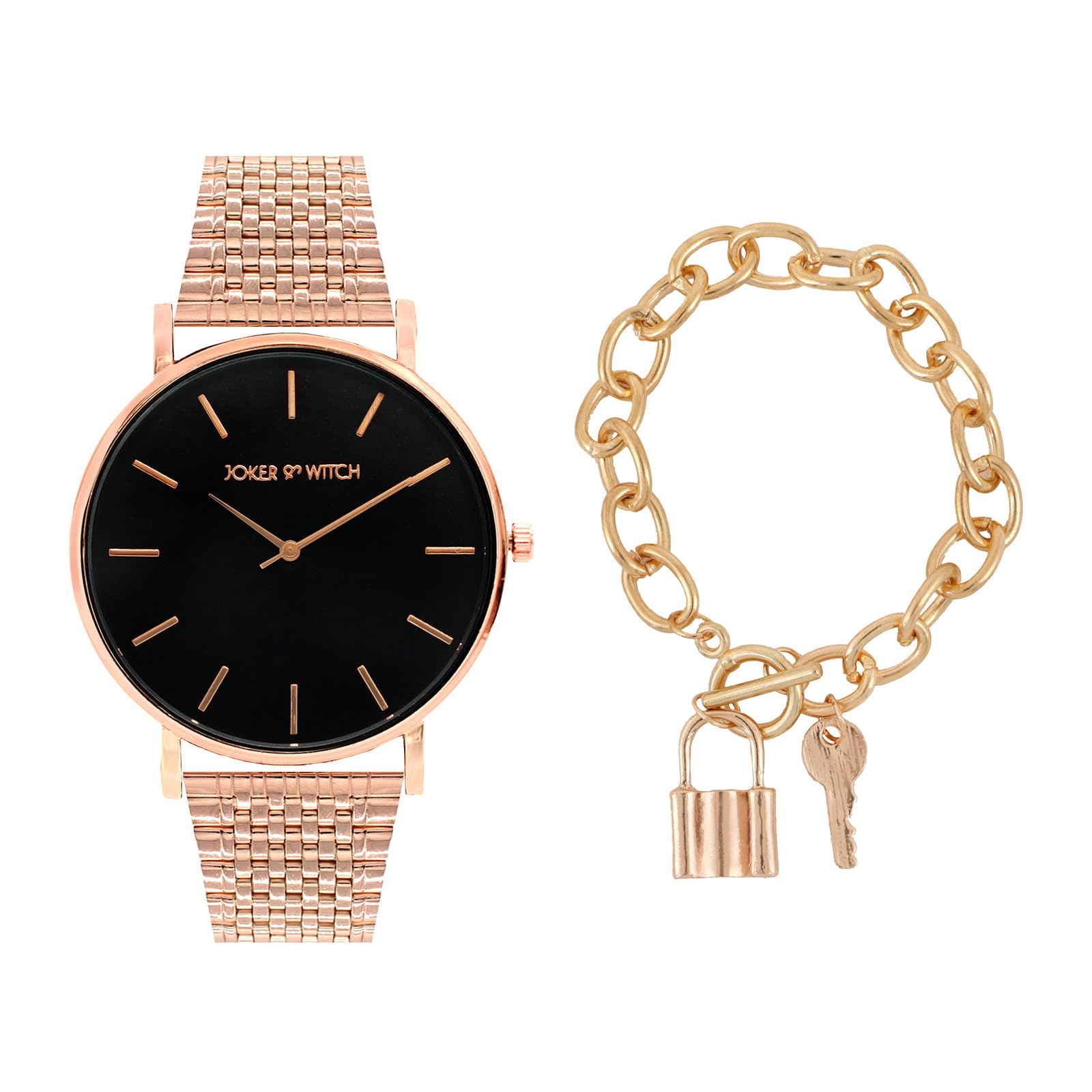 Joker & Witch Stainless Steel Women Joker&Witch Viola Analogue Watch Bracelet Stack, Black Dial, Rose Gold Band (B0C7L8YZS2) Amazon Price History, Amazon Price Tracker
