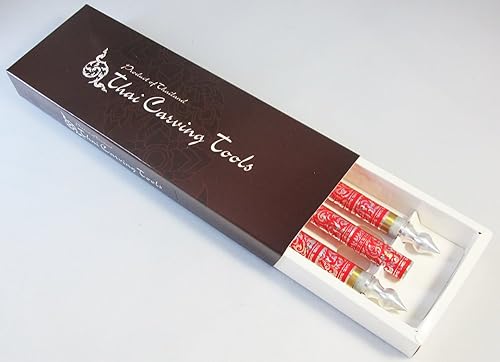 Miniatura 5 de Juego de 3 cuchillos tailandeses de talla de frutas y jabón de latón hecho a mano color rojo