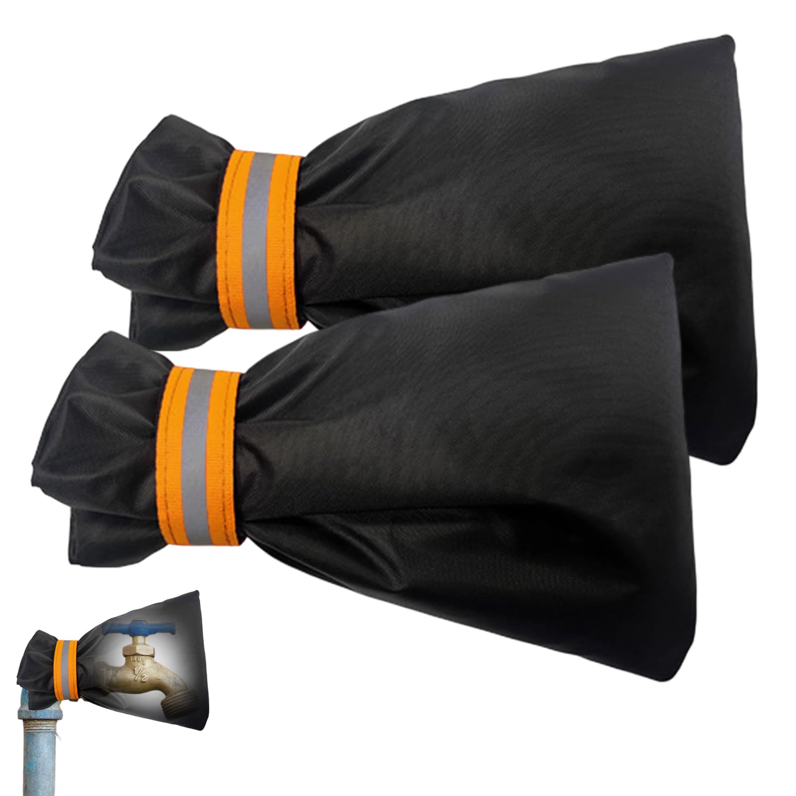 Duzapku Black Outside Tap Cover For Winter, 2Pcs Large Outdoor Taps Cover Frost Protector With Reflective Strip, Waterproof Thickened Tap, Jacket Protects Your Tap From Freezing Bursting