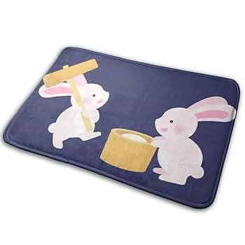 Amazon｜バスマット 玄関マット お風呂マット ウサギ 餅 月見