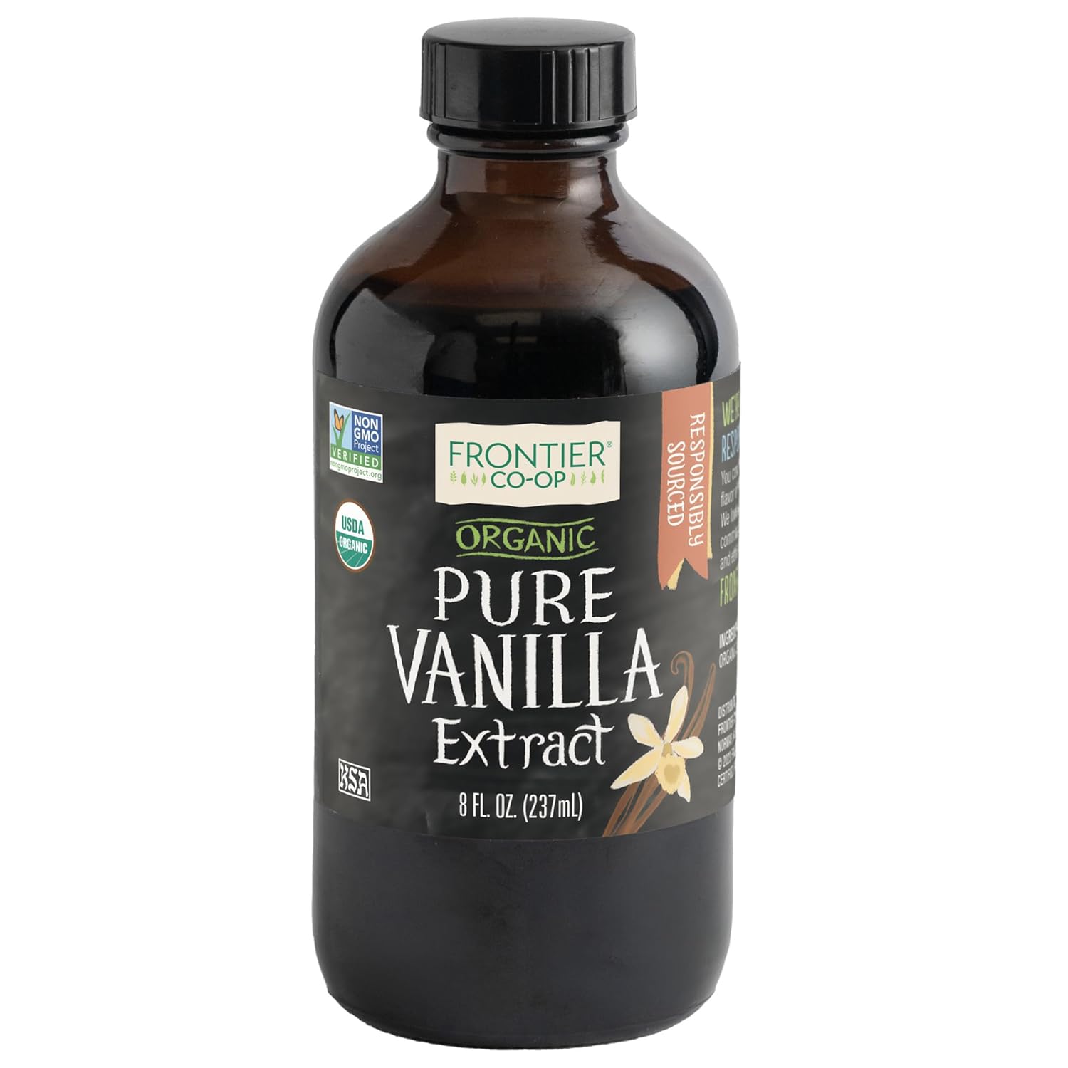 Frontier Co-op Pure Vanilla Extract - 8 Ounce Bottle | Certified Organic Vanilla Extract for Cooking & Baking | Kosher, Ideal for Desserts & Sauces