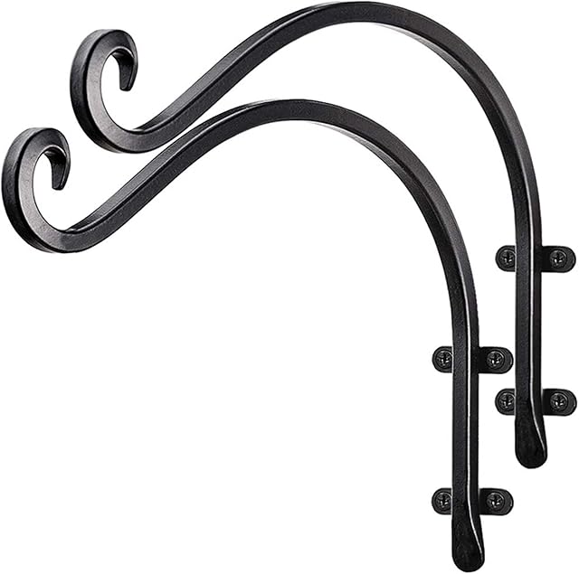 DZAY Hanging basket Metal Bracket,2PCS Iron Garden Plant Wall Hanger Hook Black Plant Hook Outdoor Garden Wall Plant Hanger Bracket Hooks for Planter Flower Lanterns Bird Feeder (14 inch black A)