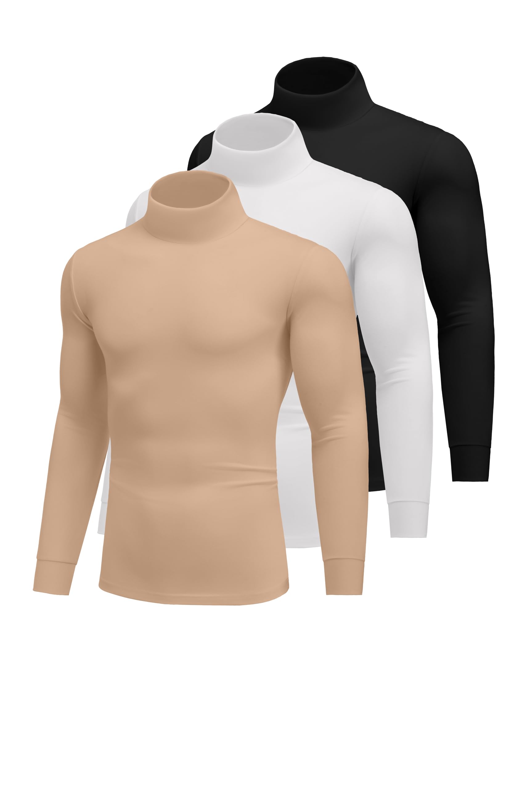 Ekouaer 3Pack Herren Langarmshirt Thermounterwäsche Rollkragenpullover Longsleeve Thermoshirt Warm mit Innenfleece S-3XL
