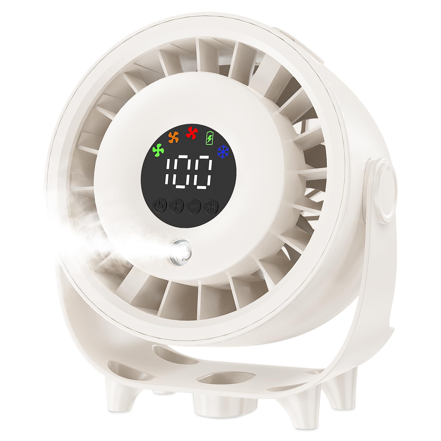 Ouddy Mode Ventilador de escritorio portátil de 100 velocidades, silencioso, con pantalla LED, diseño de pared de 6.3 pulgadas, recargable por USB, para dormitorio, oficina, hogar, cocina, al aire
