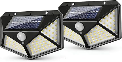 Hqynss Set of 2 Outdoor Solar Lights with Motion Sensor, 100 LED Solar Light Outdoor IP65 Waterproof Lighting Outdoor Solar Spotlight for Garden, 3 Modes, 270° Angle, 800mAh Battery