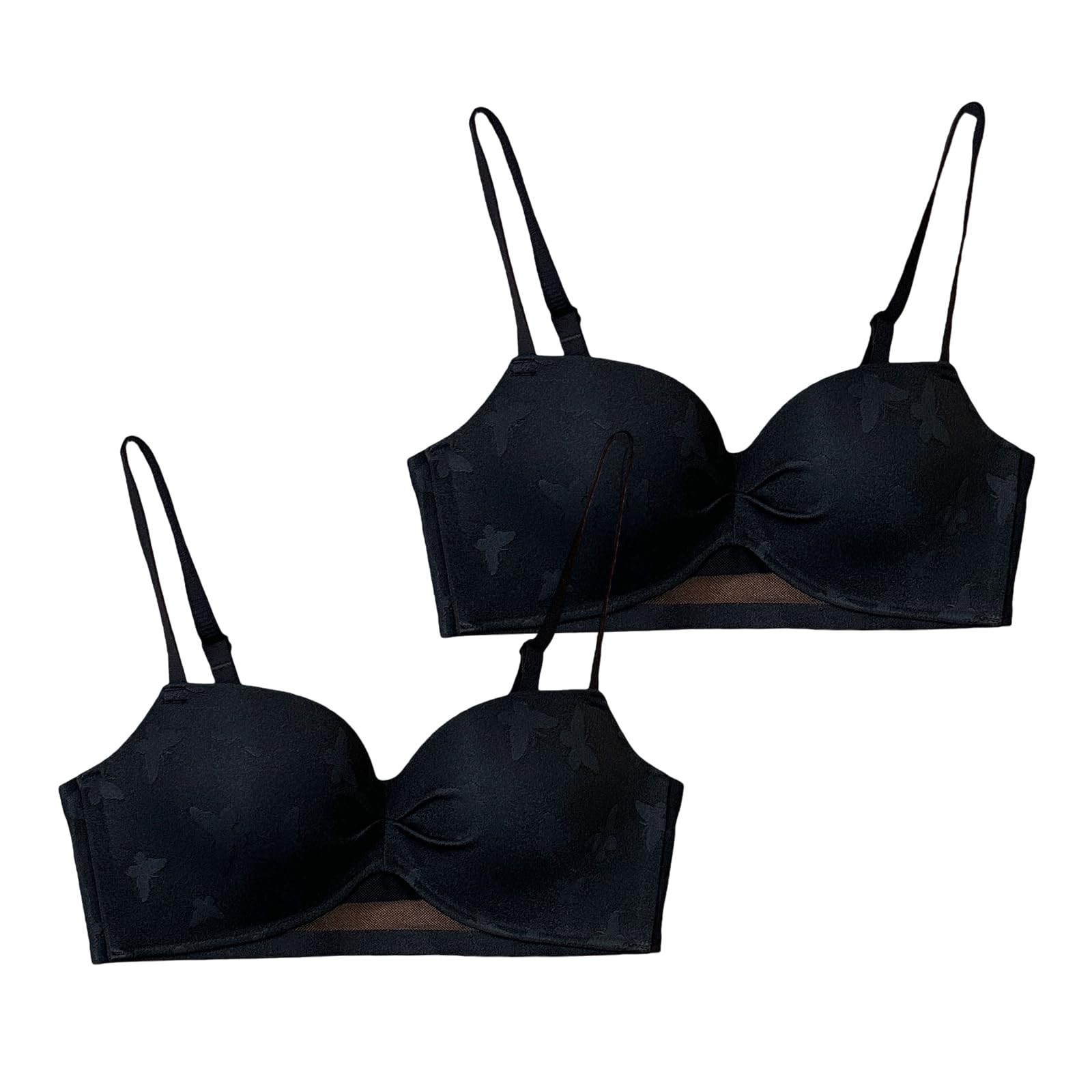 Reggiseno Senza Ferretto Donna Set 2 Pezzi Intimo Invisibile Senza Cuciture Bralette Comoda Push Up Imbottito Nude Nero