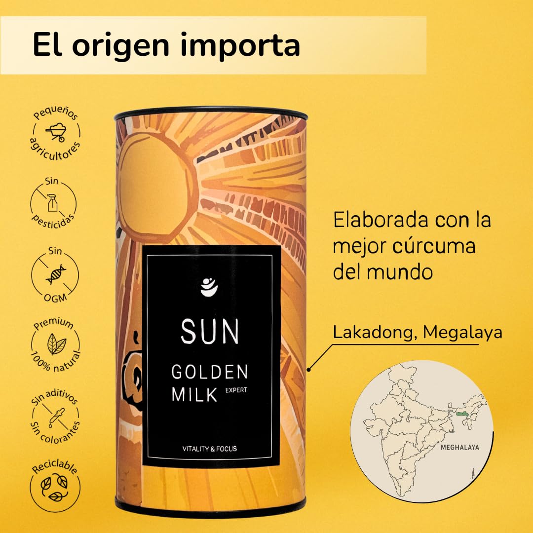 Sun Golden Milk Expert 150gr (75 porciones) - Leche dorada en polvo - Ingredientes 100% Naturales – Curcuma en polvo con Jengibre y Pimienta negra con alta concentración de curcumina