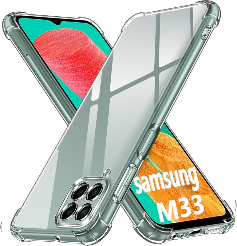 Image of Lustree Back Cover Transparent Case Compatible with Samsung Galaxy M33 | Clear + TPU Case with 4 Corner Air Cushion Protection & Camera Protection | Slim& Stylus Cover