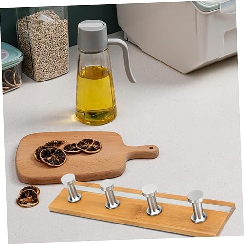 Miniatura 3 de Housoutil Wood Bathroom Row Hook Towel Hangers Wall Coat Rack Stainless Steel Hangers Wooden Hook Rail Metal Cloth Hooks Wooden Coat Rail Bathroom