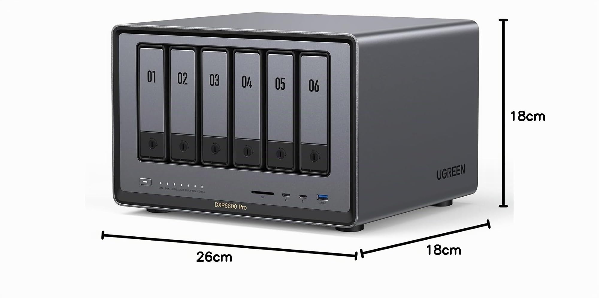 UGREEN NASync DXP6800 Pro, NAS de Bureau 6 Baies, processeur Intel i5 1235u 10 cœurs, 8 Go de RAM DDR5, SSD 128 Go, 2 Ports 10 GbE, 2 emplacements M.2 NVMe, HDMI 8K (sans Disque) (DXP6800 Pro)