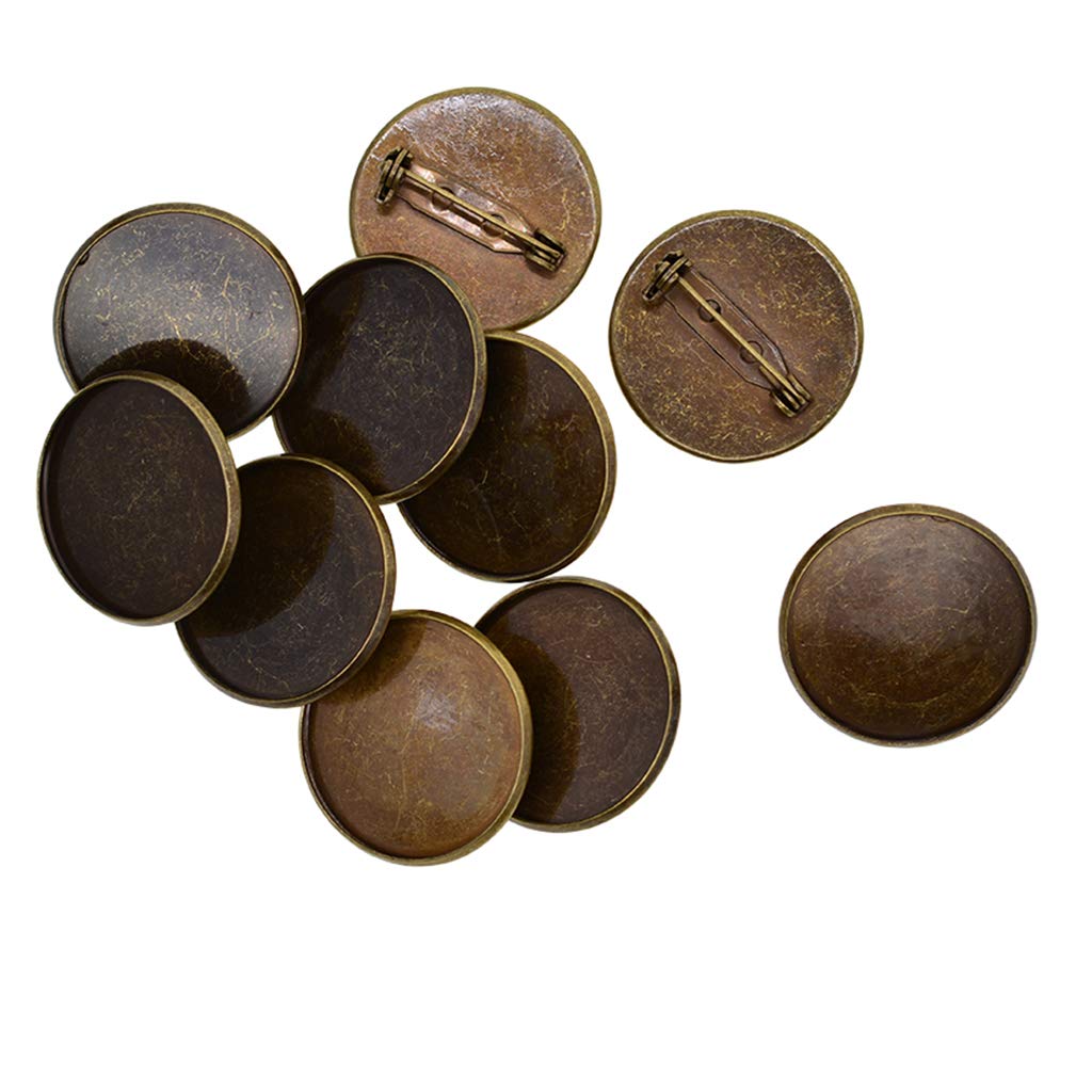 P Prettyia 10 Pieces Brooch Clasps Pin Base Blank Cabochon Trays Backs fit 25mm Round Cabochons for Badge, Corsage, Name Tags and Jewelry Craft Making - Bronze, as described