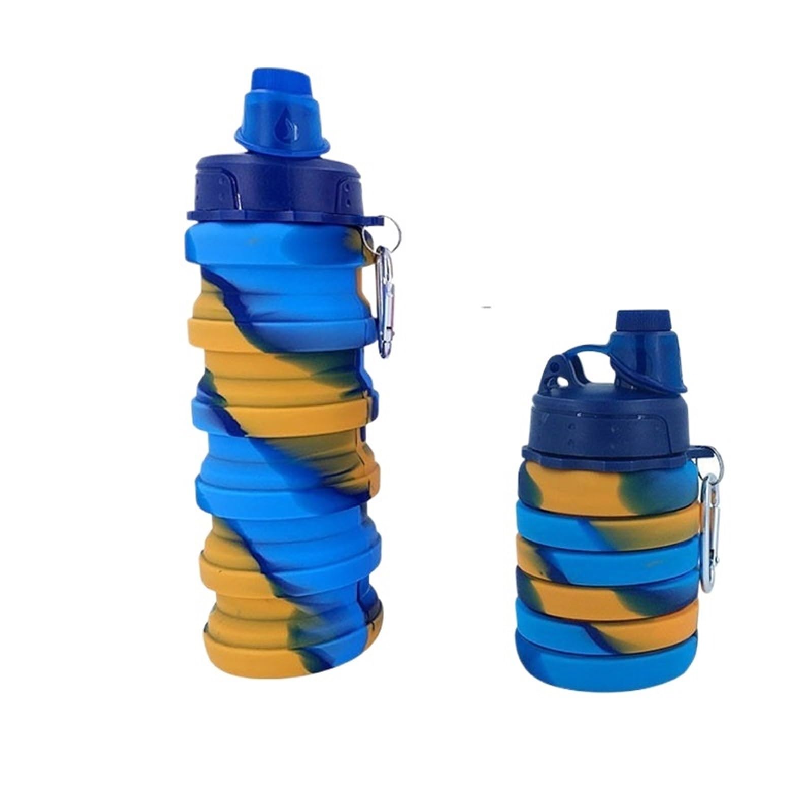 Outdoor Sports Silicone Foldable Water Bottle For Camouflage Creative Travel Reusable Leakproof Water Bottle With Carabiner((500ml,A-style 4)