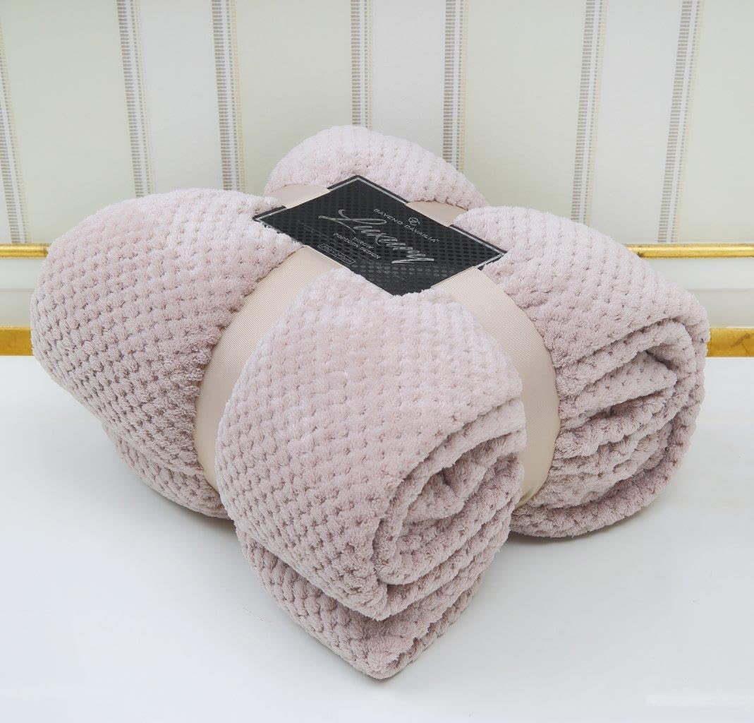 Luxury Popcorn Waffle Fleece Throw Blanket – Super Soft Warm Cosy Sofa & Bed Blanket | Extra Large Travel Throw | Modern Textured Design Home Décor Blanket (Oyster, Single)