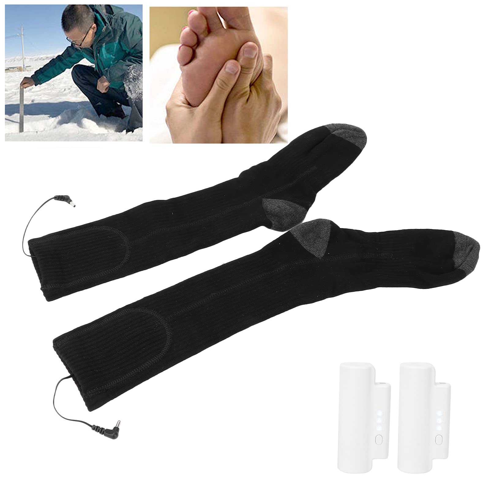 Chaussettes Chauffantes électriques, Coton Doux et épais, Batterie Rechargeable USB, Chaussettes Thermiques, Gris, Noir