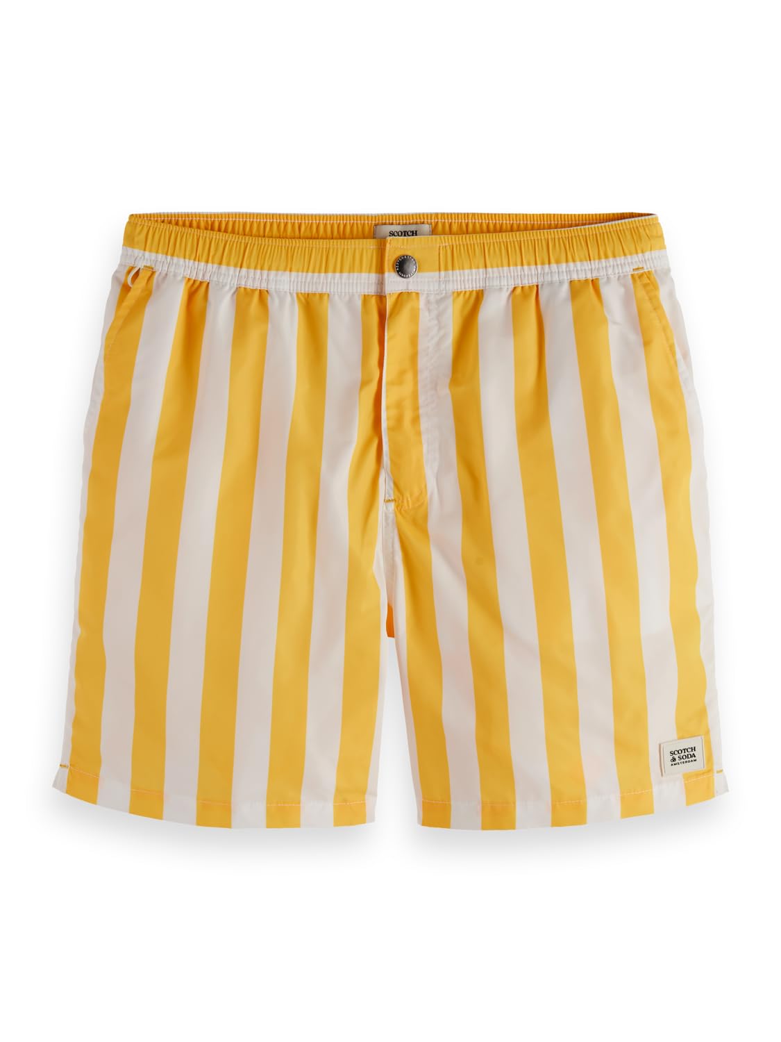 Scotch & Soda Men's Striped Mid-Length Swim Shorts Board Shorts, Yellow Sun Stripe, XL