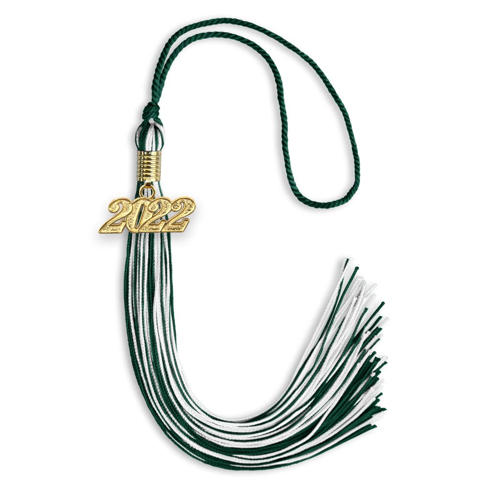 Endea Graduation Mixed Double Color Tassel with Gold Date Drop (Hunter Green/White, 2022)