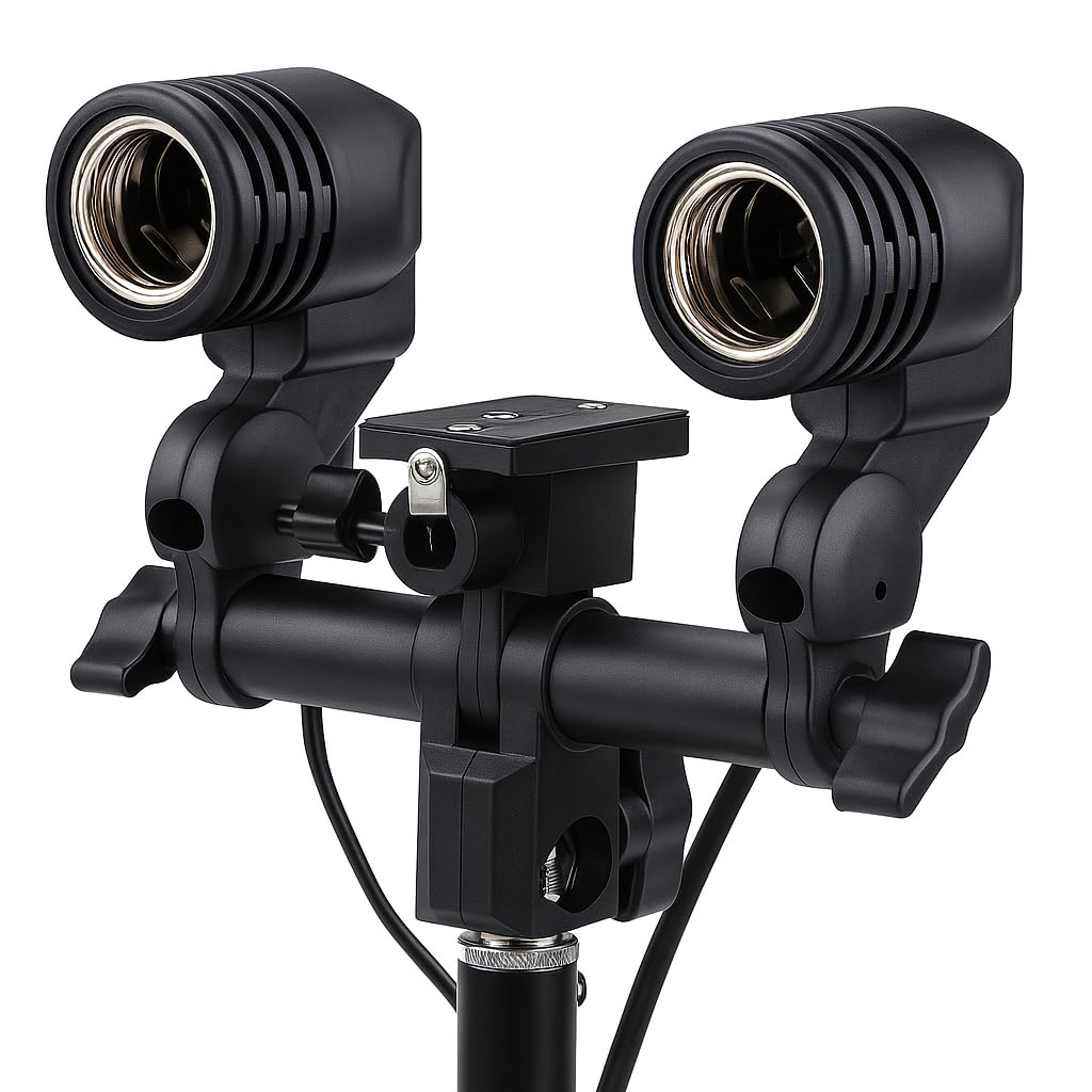 Boosty E27 Light Socket with Light Stand Swivel Mount & Umbrella Holder for Photography, Film, & Video Studio (Pack Of 1, Double Holder)-image-4