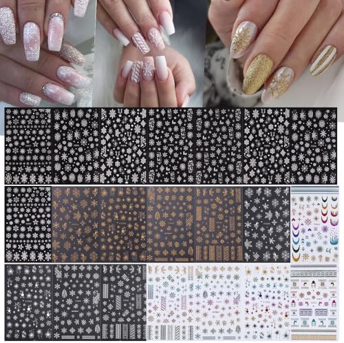 Snowflake Nail Art Stickers Decals - 22PCS Winter Snowflakes Desi...