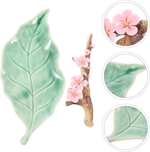 Miniatura 5 de Yardwe Soporte para quemador de incienso de cerámica estilo japonés hecho a mano de flor de cerezo quemador de incienso titular de la bandeja de