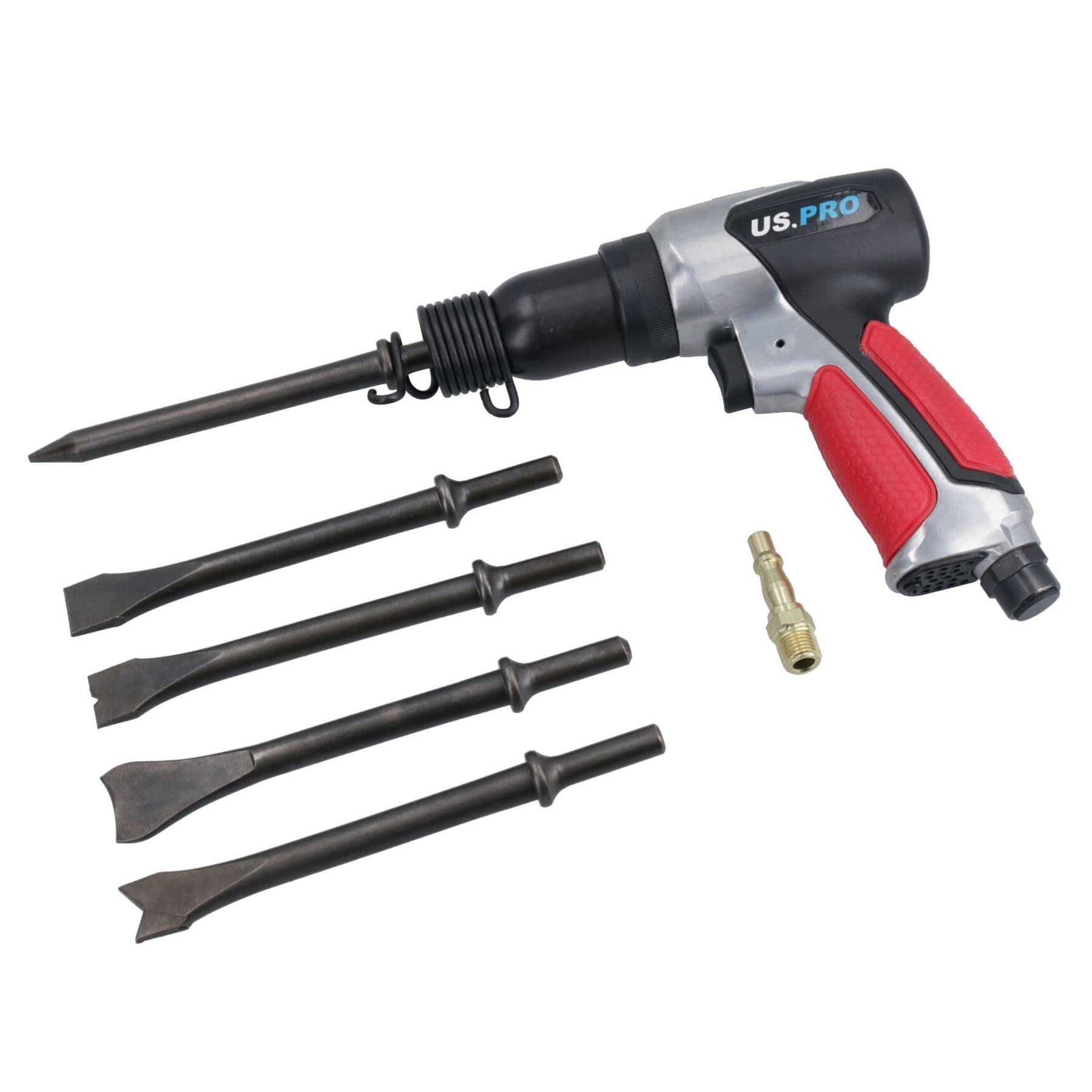 190mm Air Hammer Chisel Plus 5 Chisels for Cutting Chipping with Rubber Grip