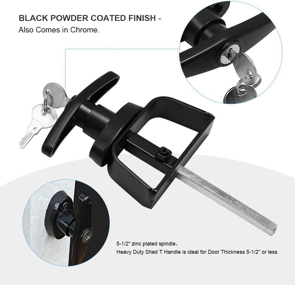 4-1/2" Stem Shed Door Lock Latch T Handle Lock Kit with 2 Keys and 2 Screws for Storage Gate Barn Shed Garage Door Lock