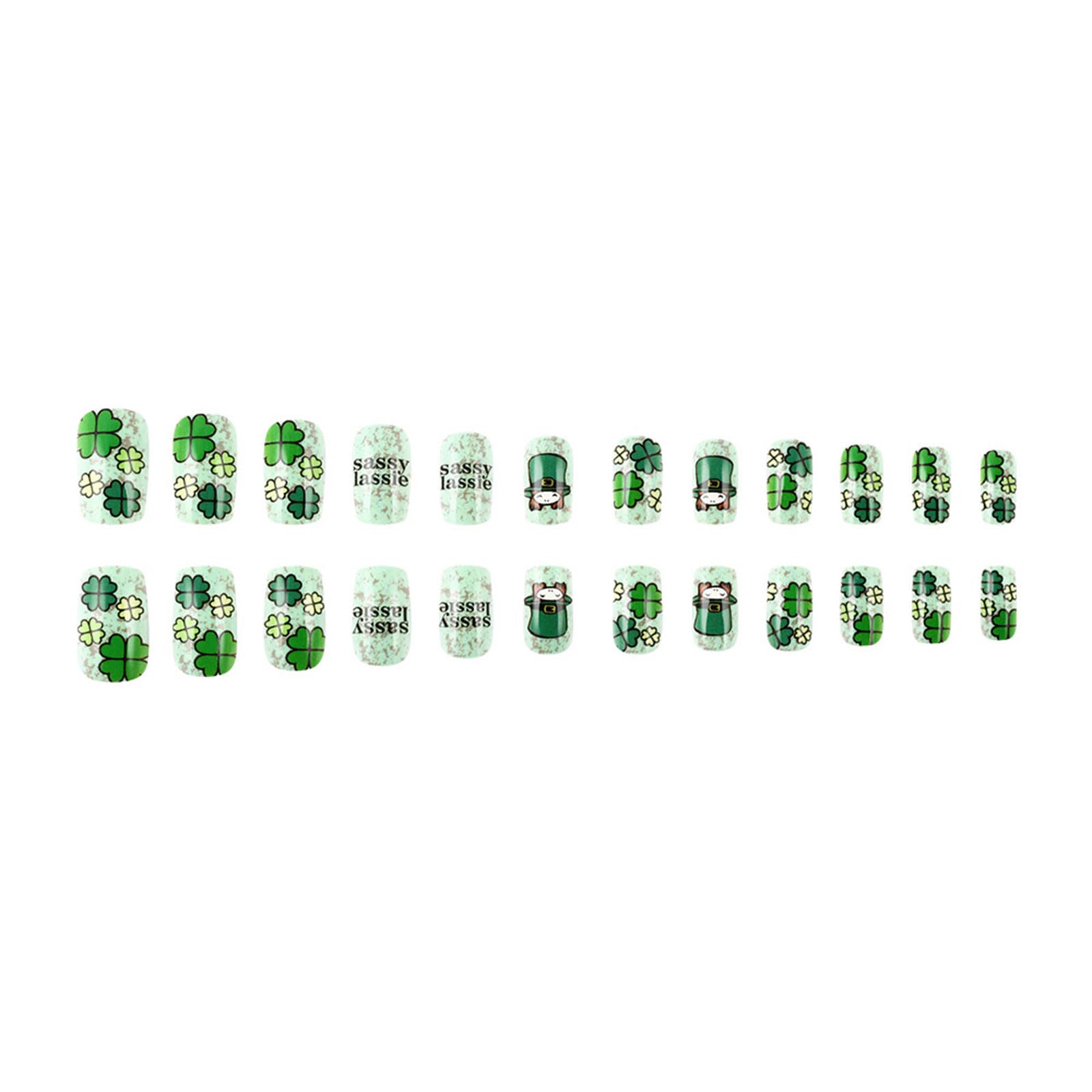 24 Pieces Patrick's Day Artificial Nails Short Green Shamrock Designs Press On Nails Easy To Apply For Women Girls