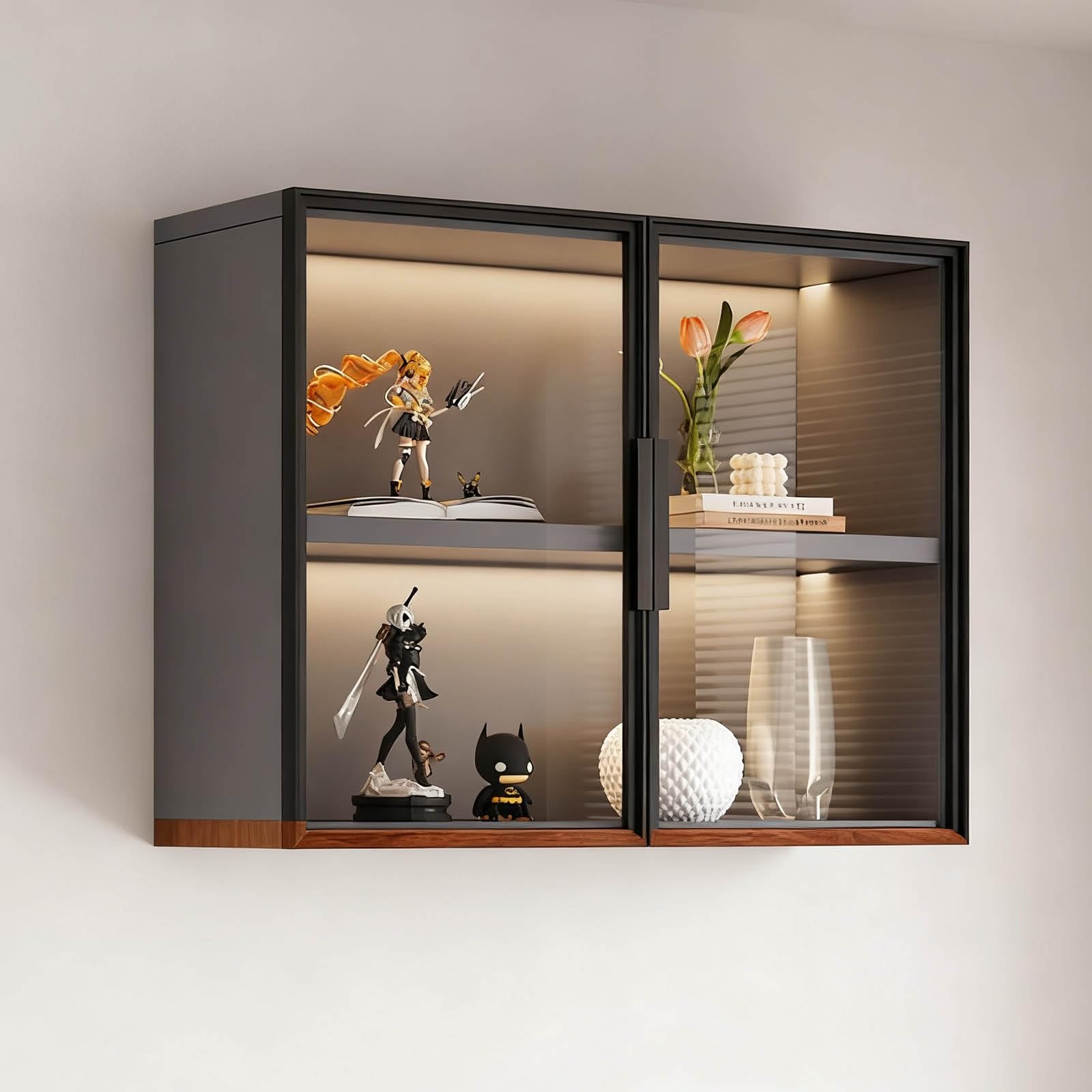 Vitrine murale flottante en verre meuble cuisine et salle de bain 2-3 étagères