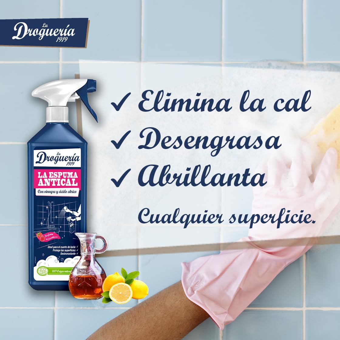 Espuma Antical Ecológica con Vinagre y Ácido Cítrico - 750mL - Espuma Duradera Ideal para Superficies Verticales - Desincrustante Baños y Cocinas