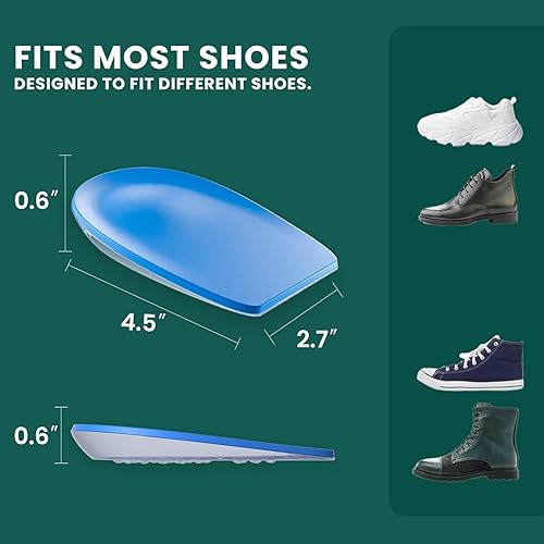 Miniatura 4 de Welnove - Almohadillas de talón para zapatos de hombre, copas de gel para levantamiento de talón con puntos de masaje para fascitis plantar de