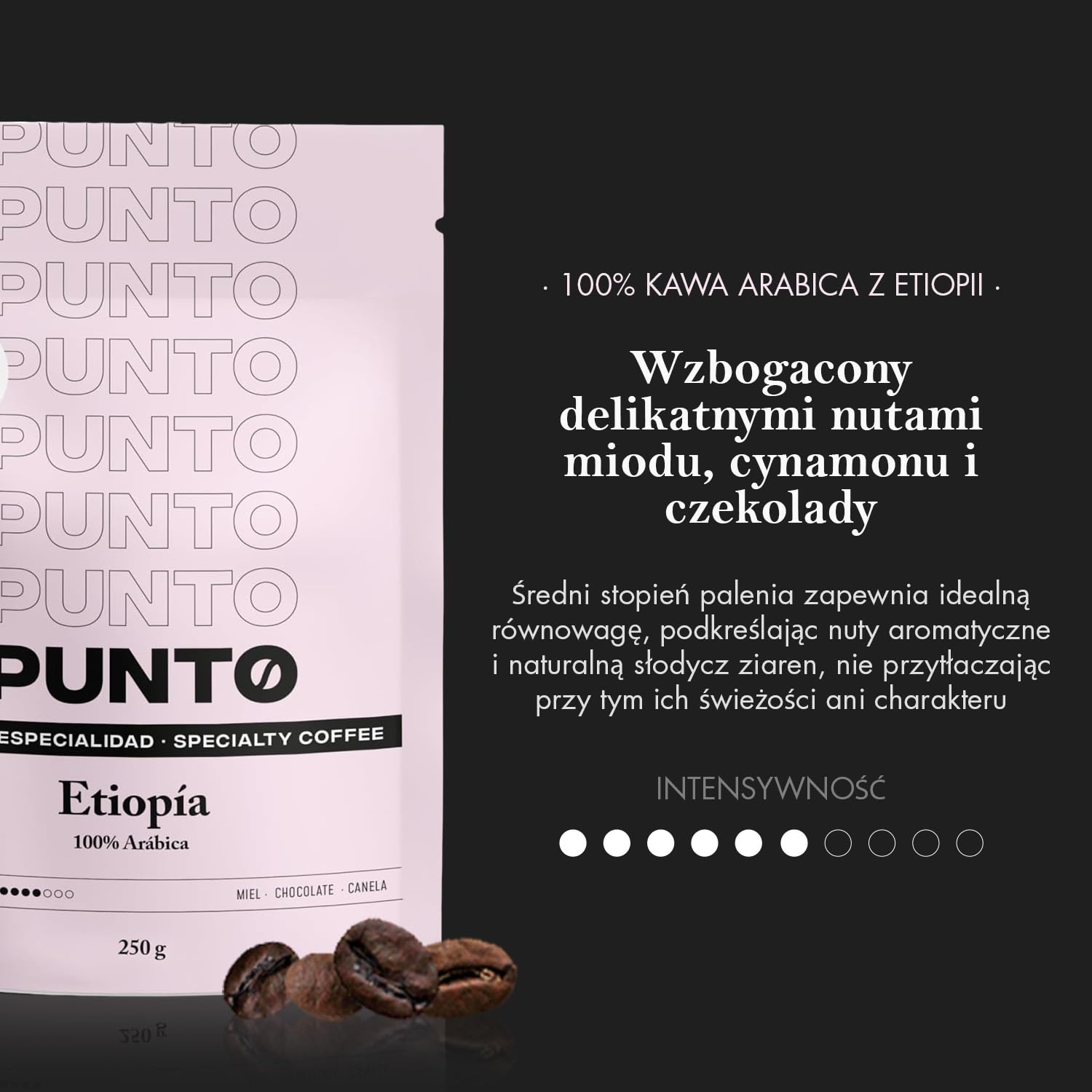 PUNTO - Specjalne opakowanie ziaren kawy 4 x 250 g - Punto BLEND + Peru + Ethiopia + Colombia - 100% kawa Arabica - średnio palona i treściwa - intensywność 5-7/10
