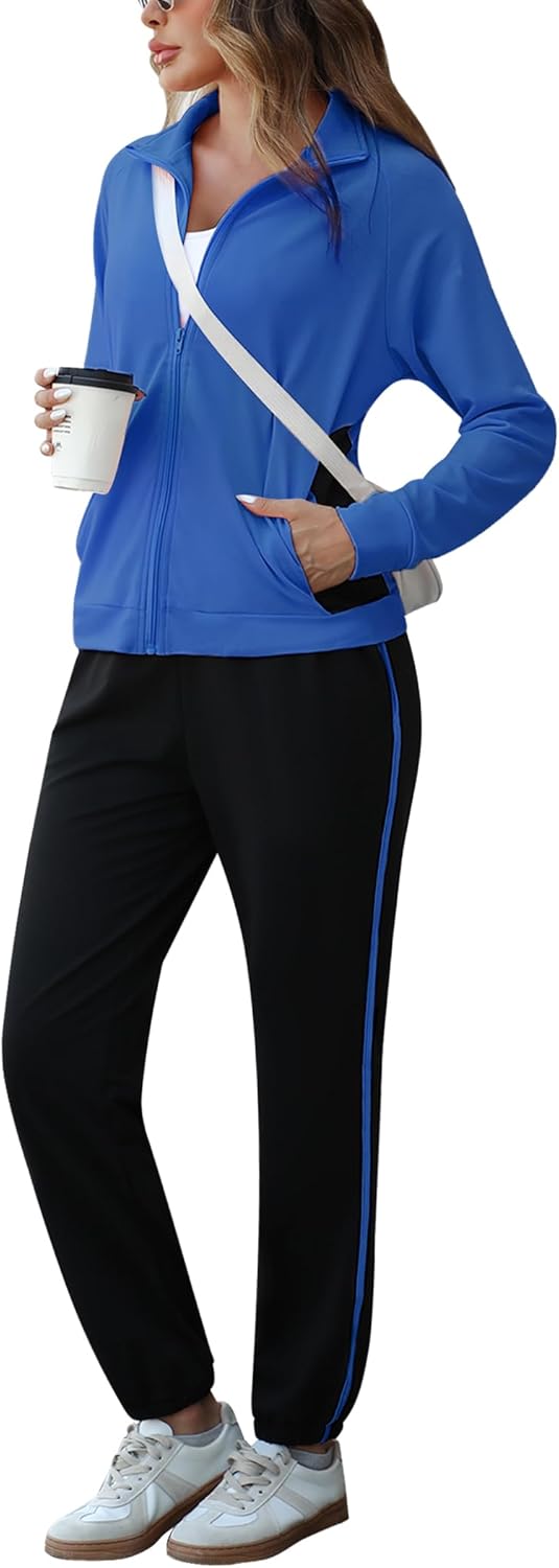 Marvmys Color Block Tracksuit for Women 2 Piece Outfits Fall Sweatsuits Zip Up Jogging Suit Long Sleeve Jogger Lounge Sets