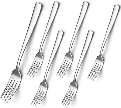 6 Piece Dinner Forks Set, Food-Grade Stainless Steel Forks Silverware, Cutlery Fork, Salad Fork, Metal Forks for Home, Kitchen or Restaurant, Mirror Polished, Dishwasher Safe - 8 Inch