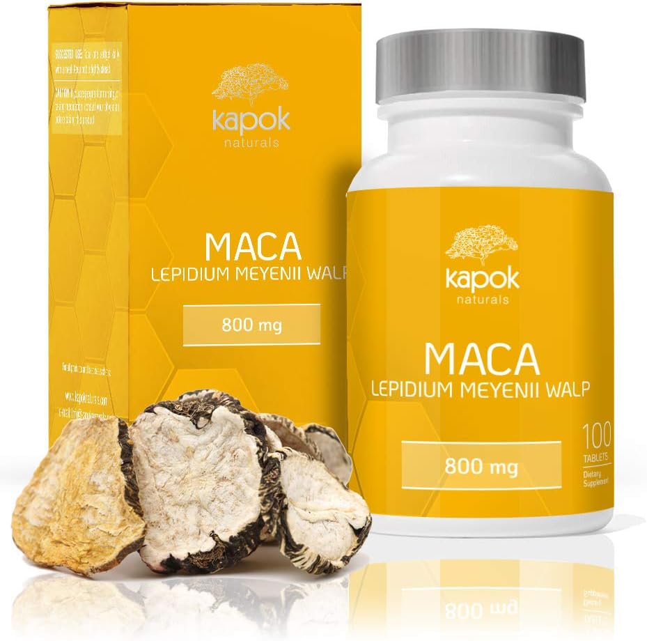 Kapok Naturals Maca Root (100 x 800mg Maca Root Tablets) Peruvian Maca Root for Men & Maca for Women. Alleviate Stress, Fatigue and Increase Energy. Maca Root Pills also available in Maca Capsules