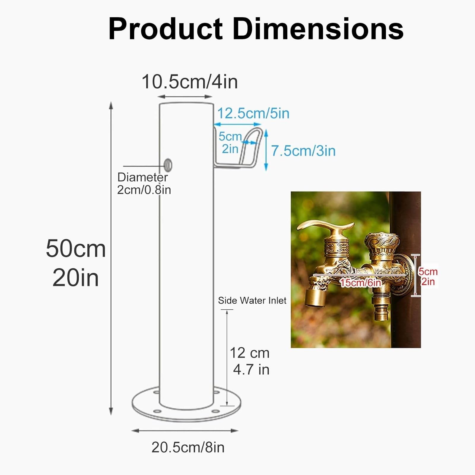 Genérico Columna de Agua para jardín con Grifo, hidrante Exterior de Acero Inoxidable 304, Grifo de Agua anticongelante montado en el Suelo, Doble Salida de latón con Gancho para Manguera p