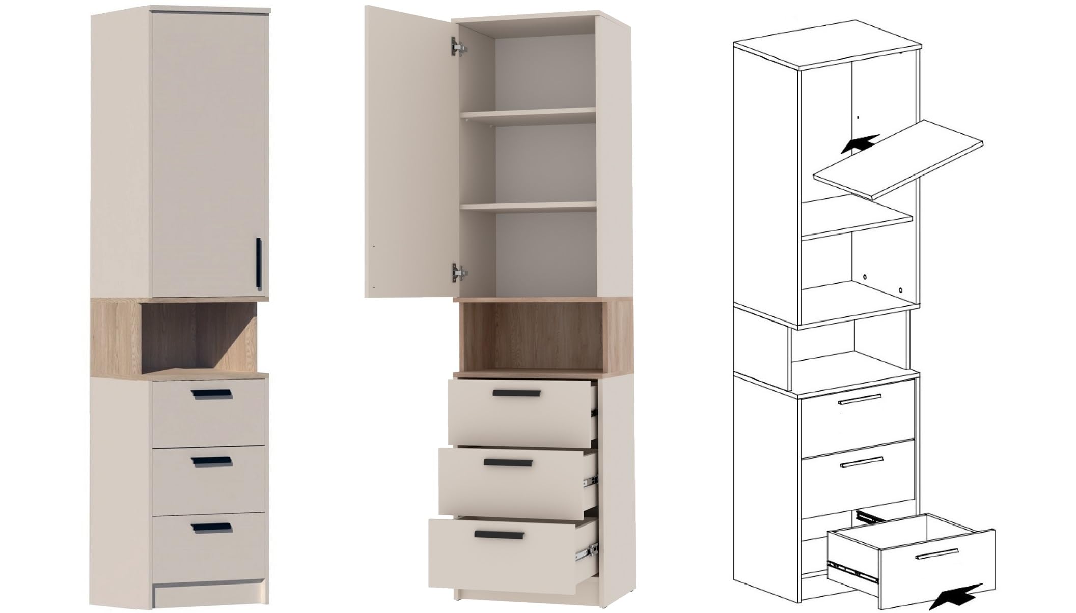 Grant Möbelset Set 38C Eckschrank geschloßenes Regal Kommode Schlafzimmer Jugendzimmer Arbeitszimmer 280x195cm Cashmere