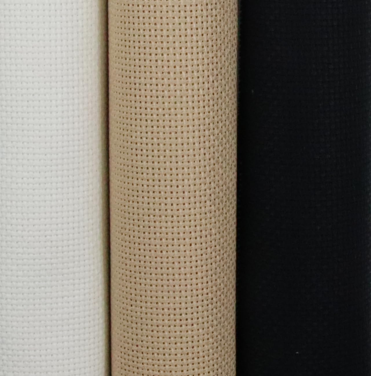 KCS 3 pc of 15" x 18"(38cmx45cm) 18 Count Cross Stitch Cotton Aida Cloth Needlework Rolled Fabric Box,18CT,Antique White+Khaki+Black