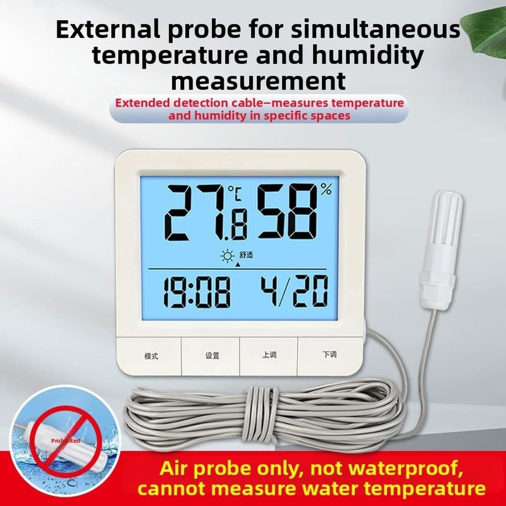 Termometro igrometro digitale con sonda per incubatore rettile, gamma da -50 a 70 °C, display retroilluminato (5 m)