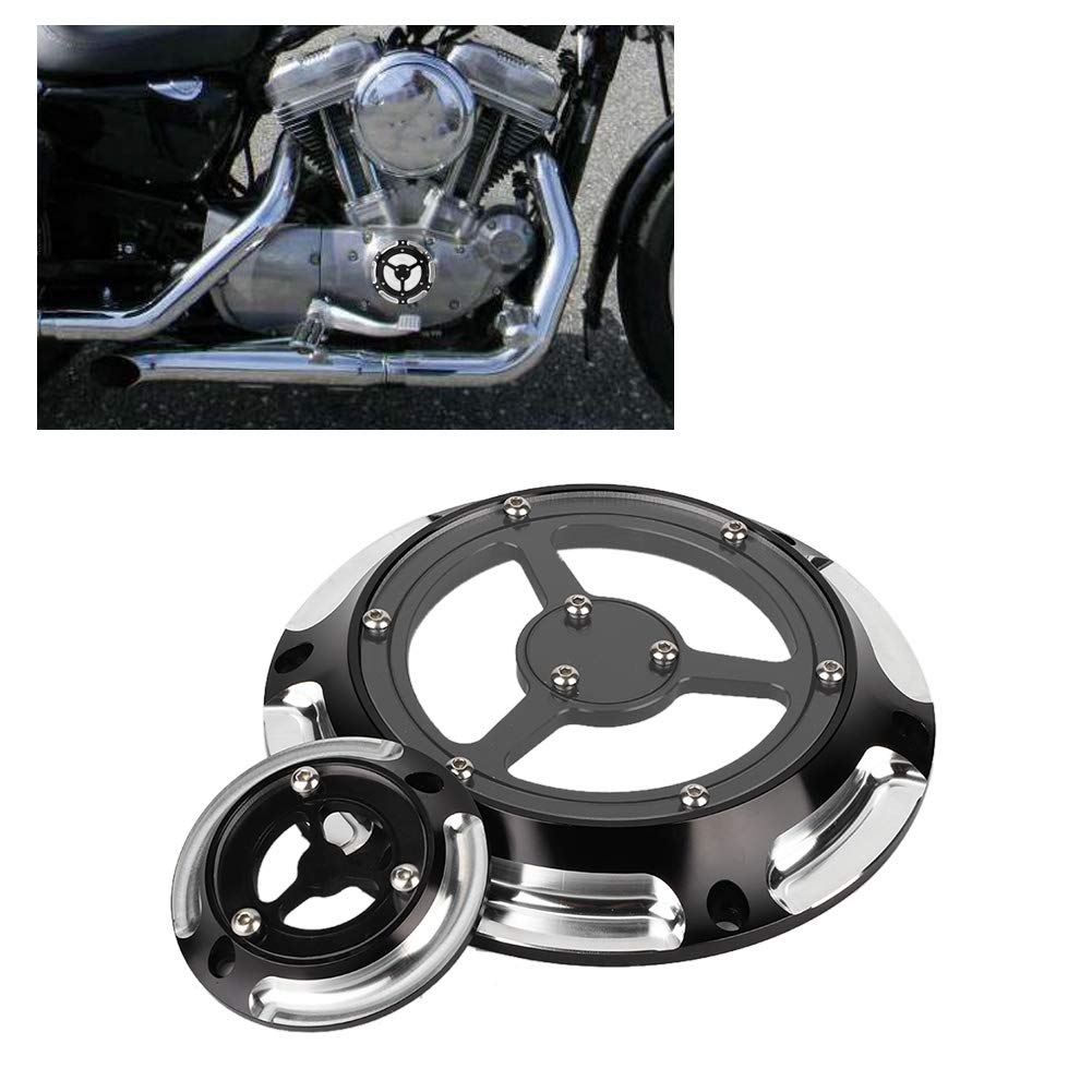 Ausla Set Coperchio Derby in Alluminio e Coperchio Timer Nero Argento Sostituzione Motore per Motociclisti Adatto per Modelli XL XR 883 1200 Dal 2004 a Successivi (Nero e argento)