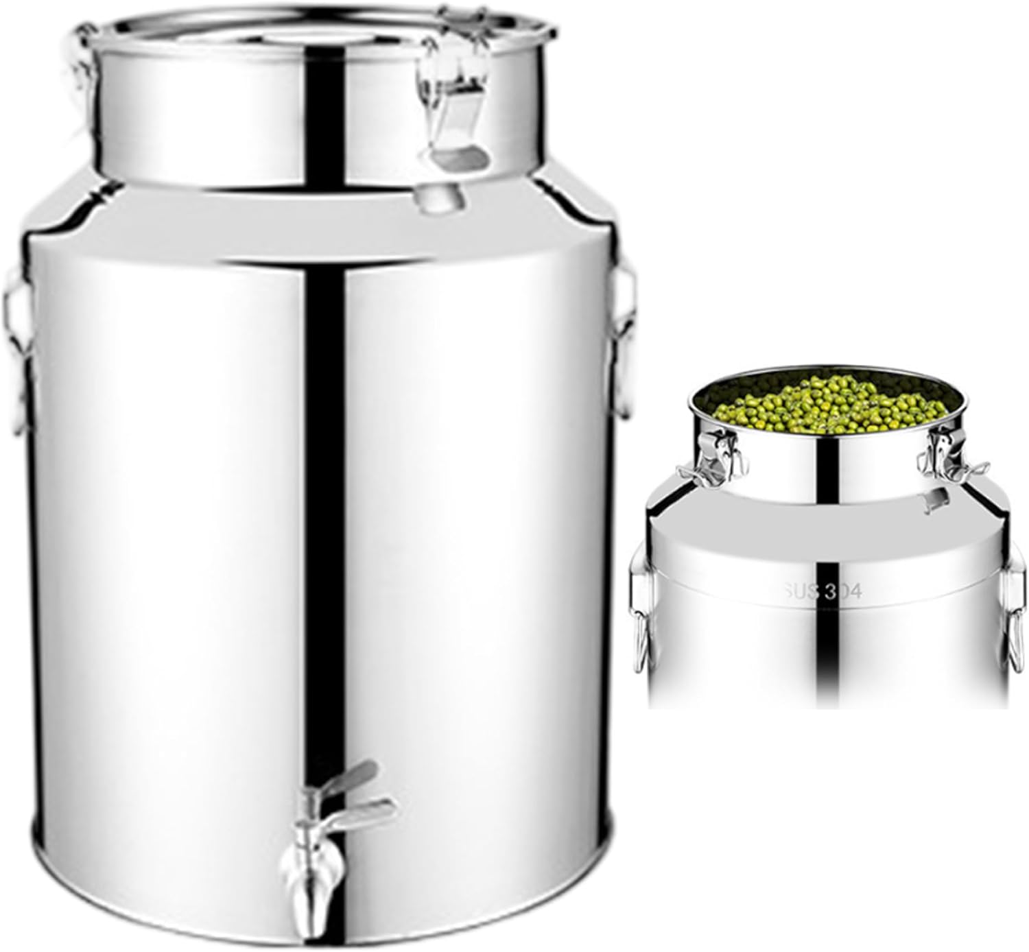 Milk Can 5L Stainless Steel Water Dispenser Honey Bucket with Spout Locking Sealed Lid for Wine Cooking Oil Milk Grains