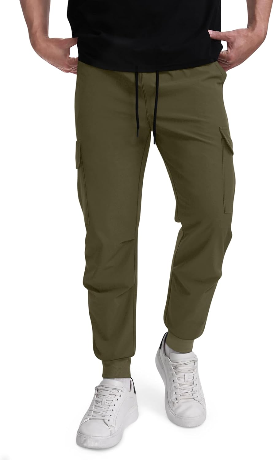 Mens Cargo Jogger Pants Slim Fit Tactical Stretch Tapered Sweatpants Elastic Waistband 5 Pockets Gym Trousers